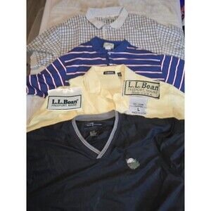 Vintage Shirts Mens LL Bean Sz L USA made Knit Pima Cotton Geometric Pique 80s